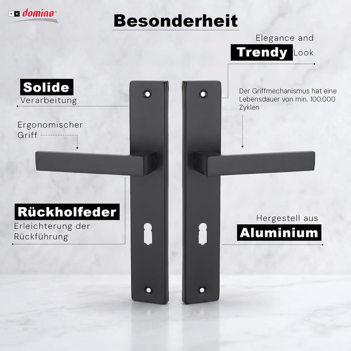 domino Türgriff 72 Drückergarnitur BB-Buntbart Set | Langschildgarnitur | Türklinke für Zimmertür, B