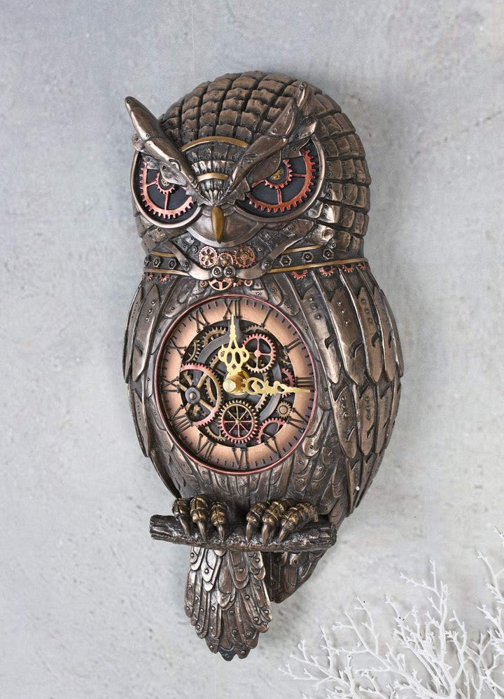 Steampunk Wanduhr Eule Dekouhr Braun Tierfigur Hängeuhr Uhr Uhu Wandfigur Vogel Figur wu77195a4 Pala