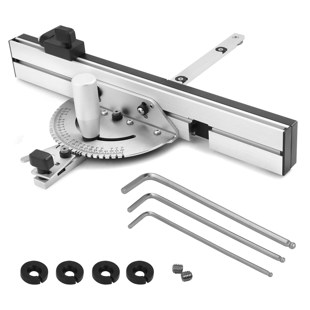 QWORK® Gehrungslehre Winkelanschlag für Tischkreissäge, 0-60 Grad, Aluminiumlegierung, Flip-Stop, 45