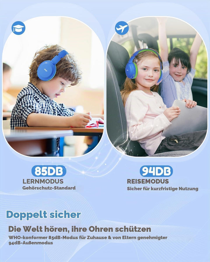 Acer Kinder Bluetooth Kopfhörer, 85/94dB Lautstärkebegrenzer, Faltbare Kabellose Over-Ear-Kopfhörer