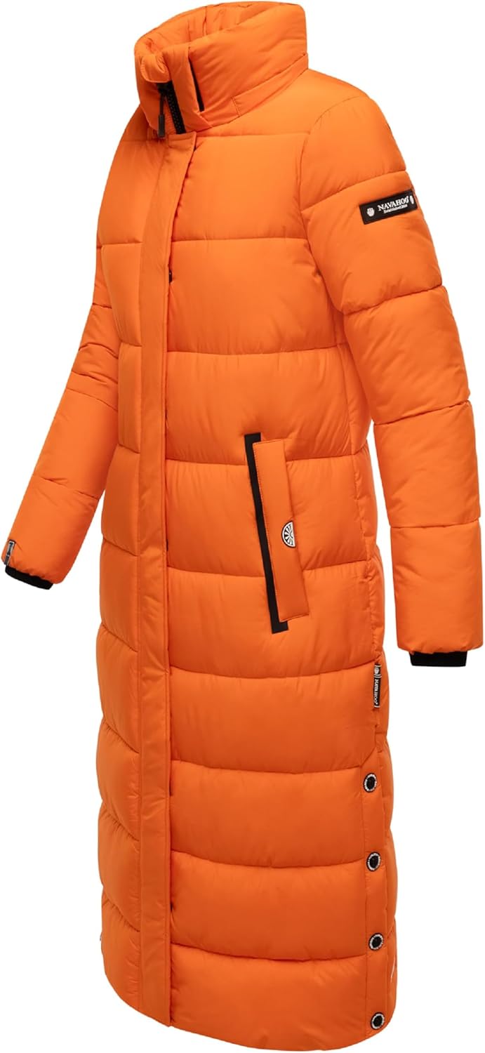 Navahoo Damen Wintermantel Warmer Steppmantel lang mit Abnehmbarer Kapuze Isalie XS-3XL XS Orange, X