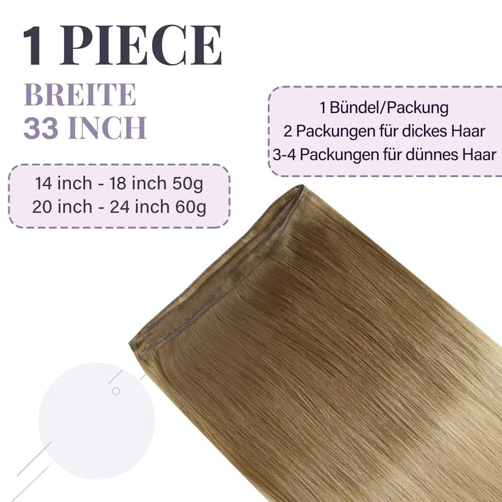 Fshine Echthaar Extensions zum Einnähen 35cm Dünn Genie Tressen Echthaar Mehr Komfort 50g Balayage S