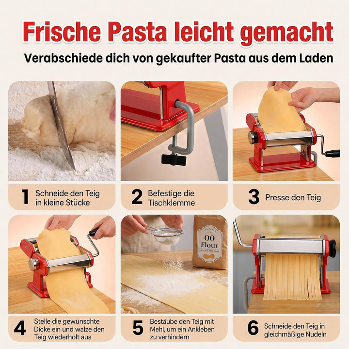 Sailnovo Nudelmaschine Pasta Maker 180 Aluminiumlegierung mit 9 Einstellbaren Stärkeeinstellungen un