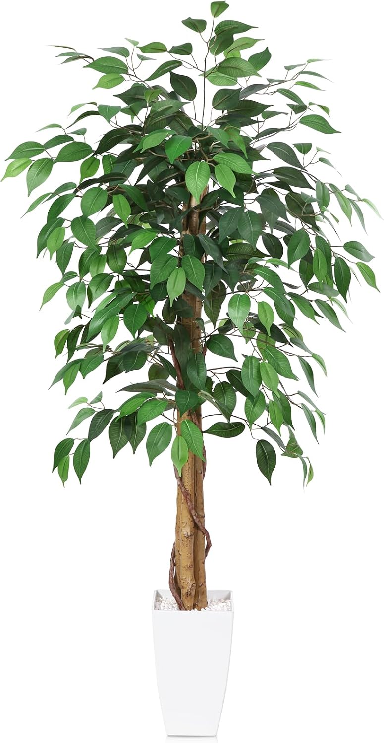 Kazeila Künstliche Pflanzen Gross 120cm Ficus Kunstpflanze mit Weiss Topf Fake Plastikpflanzen für H