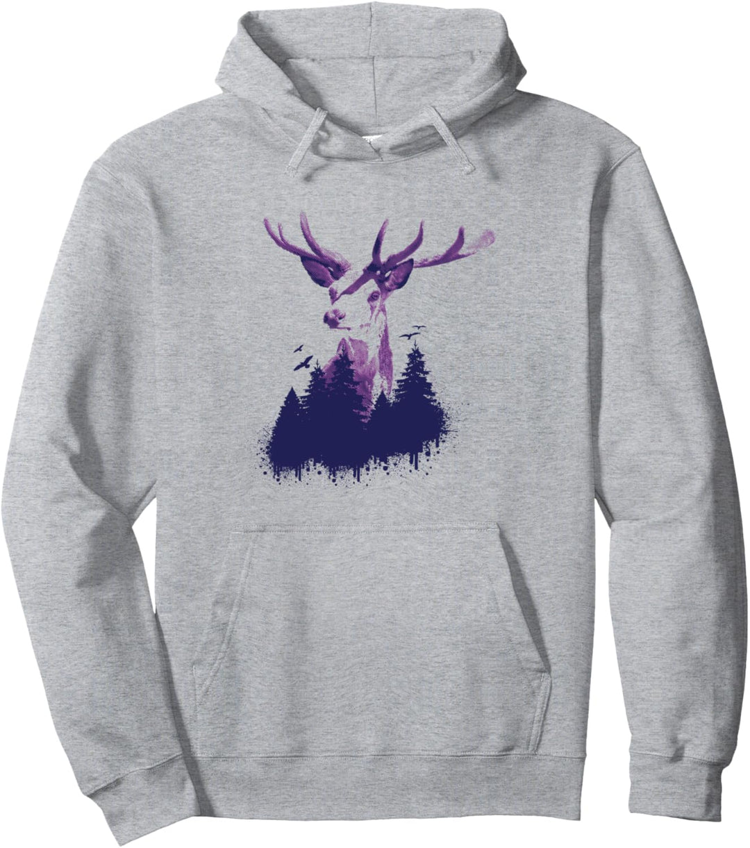 Wandern Design mit Hirsch, Wald und Vögel für Wanderer Pullover Hoodie