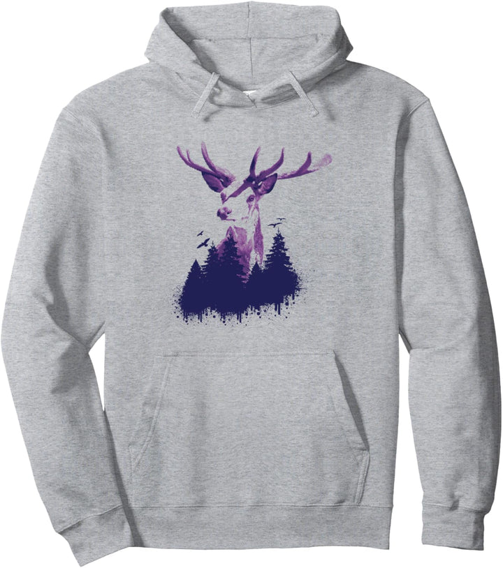 Wandern Design mit Hirsch, Wald und Vögel für Wanderer Pullover Hoodie