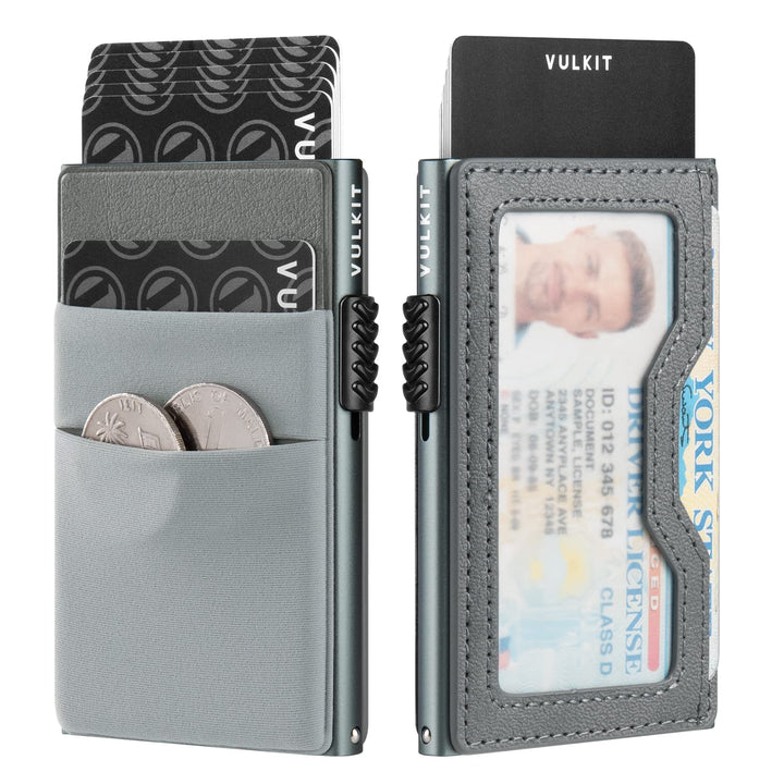 VULKIT Kreditkartenetui mit EDC-Fächern und Ausweisfenster, RFID-blockierende Pop Up Karten Geldbörs