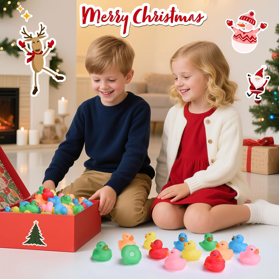 60 Stück Glitzer Badeenten Set – Mini Quietscheente mit Farb-Flash Bunte Gummiente Kinder Badespielz