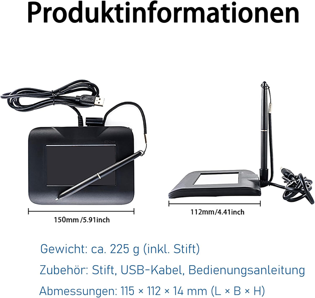 Das elektronische Signaturpad FP430S mit USB-Anschluss ist kompatibel mit Computern und Laptops unte
