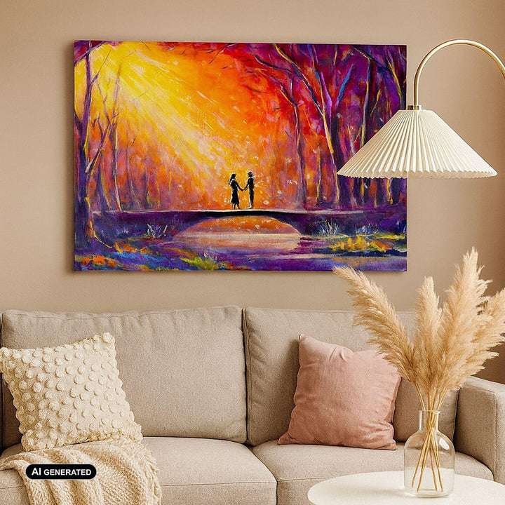 Bilder auf Leinwand 100x70cm Leinwandbild mit Rahmen Wald Baum Natur Gross Wanddeko Bild Schlafzimme