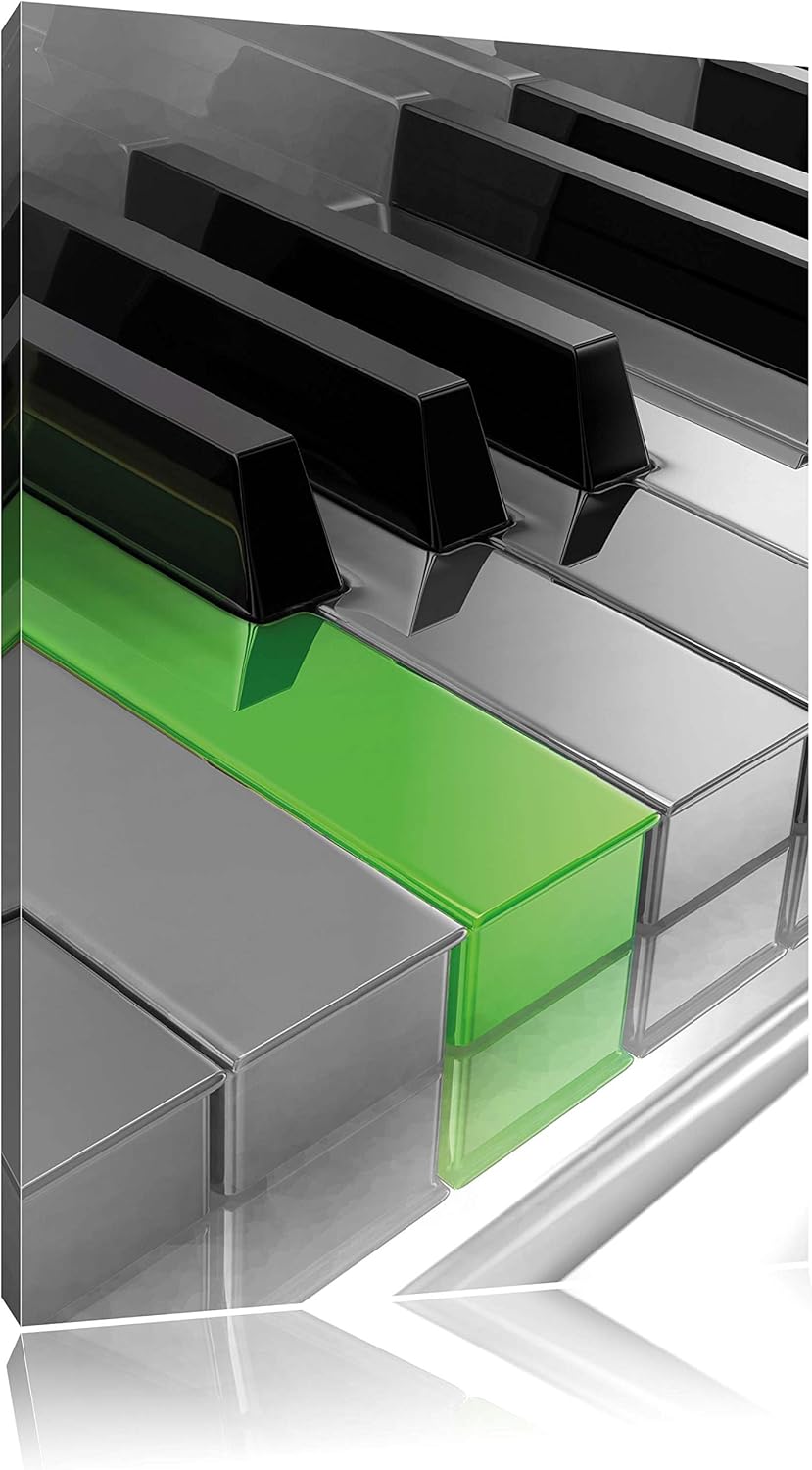 Piano Green Klaviertasten schwarz/weiss, Format: 80x120 auf hochkantiges Leinwand, XXL riesige Bilde