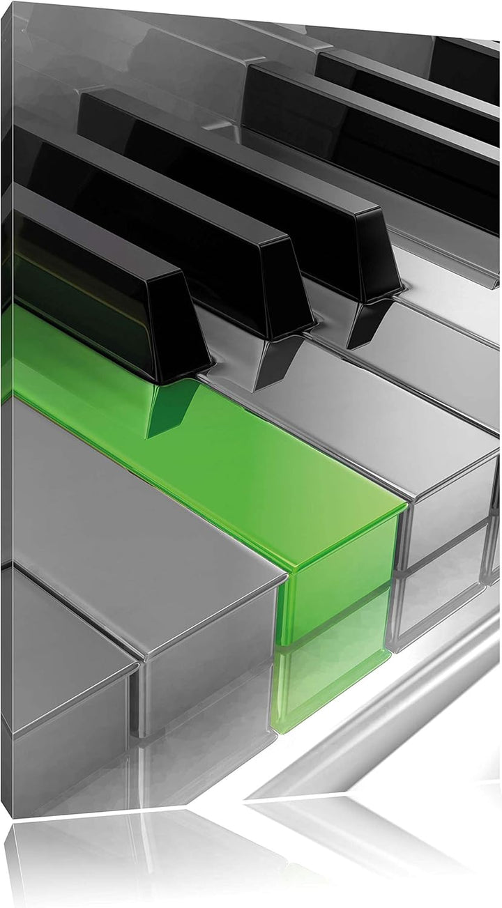 Piano Green Klaviertasten schwarz/weiss, Format: 70x100 auf hochkantiges Leinwand, XXL riesige Bilde