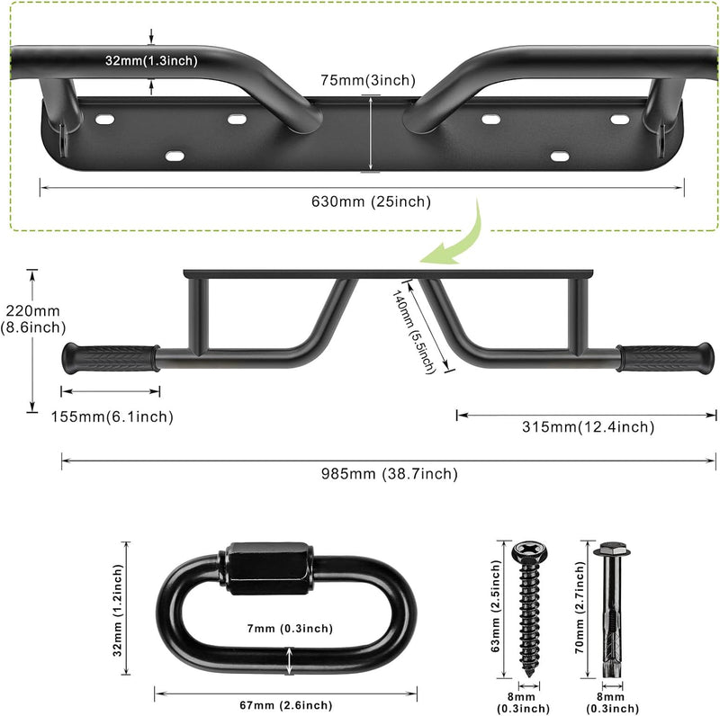 Kipika Heavy Duty Ceiling Mounted Pull Up Bar, Highly Adjustable, Multifunctional Chin Up Bar