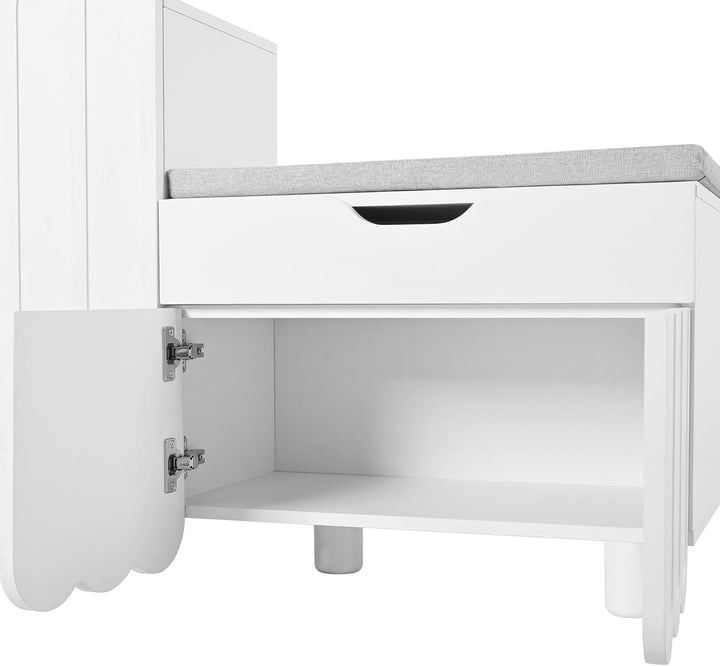 Merax Schuhschrank mit Sitzbank, Schuhbank mit Stauraum, 3 Stauraumtüren und 1 Schublade, gepolstert