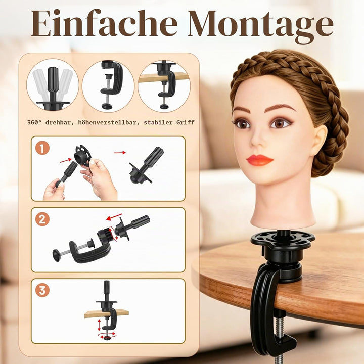 Yofuly 26 Zoll Trainingsköpfe, 80% Echthaar Kosmetik Schaufensterpuppenkopf mit Tischklemme & DIY-Ha