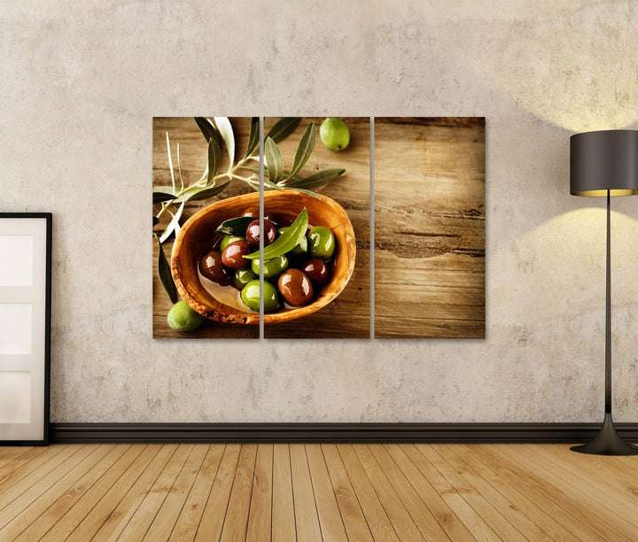 islandburner Bild auf Leinwand Oliven und Olivenöl Wandbild, Poster, Leinwandbild HTZ-3P 130x80cm -