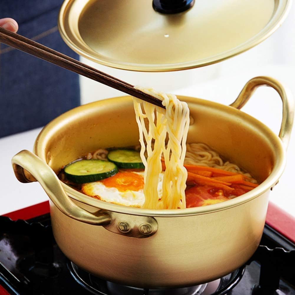 Korea Nudeltopf, Gold Ramen Nudeltopf Koreanischer Ramyun Hot Pot Aluminiumlegierung Traditioneller