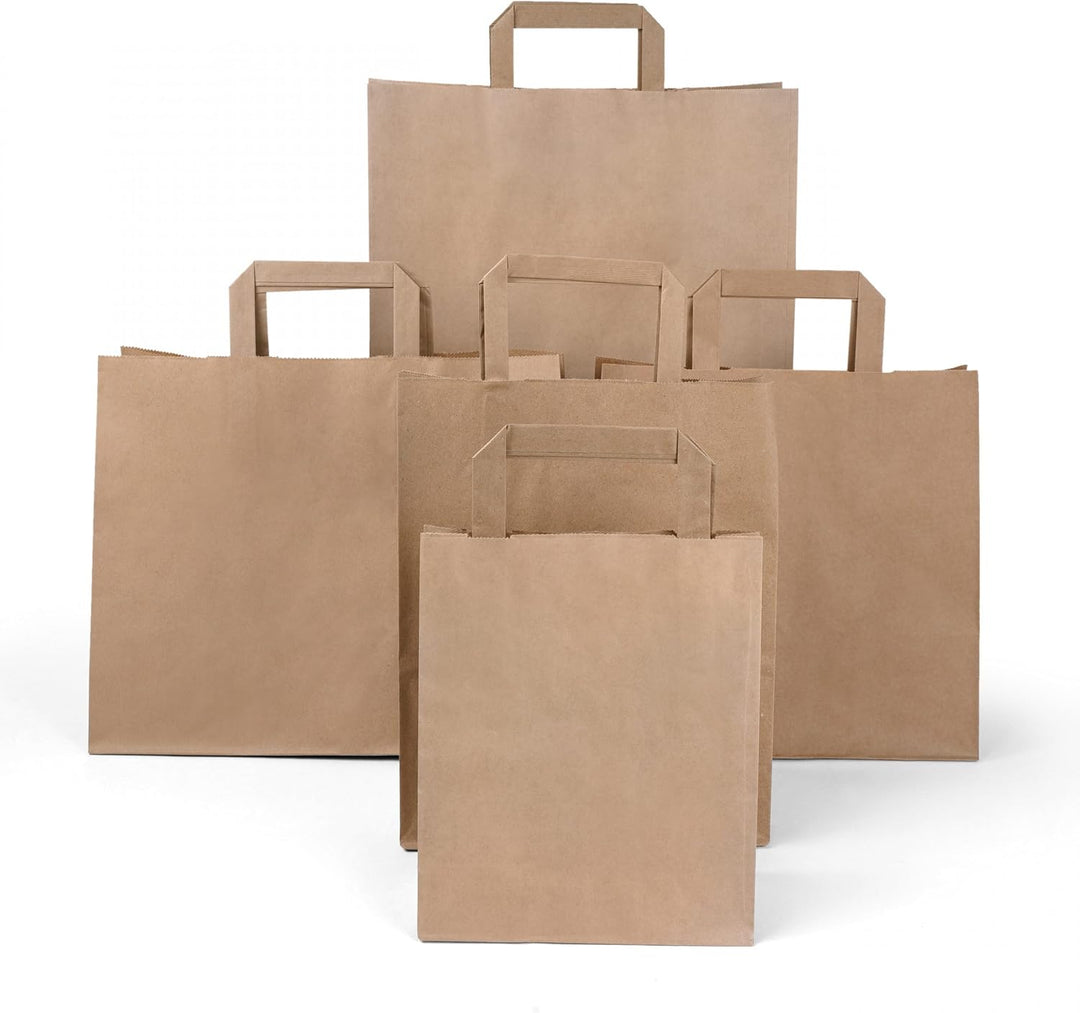 Inoverse Papiertüten mit Henkel 32+22x25 cm, Papiertragetaschen | 250 Stück Braun, Papiertaschen Kra