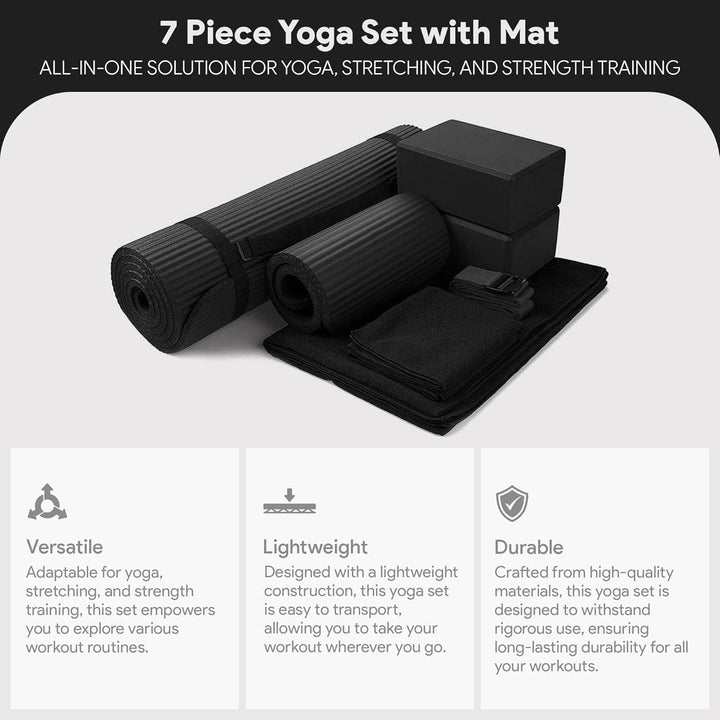 'BalanceFrom GoYoga 7-Piece Set - Include Yoga Mat with Carrying Strap, 2 Yoga Blocks, Yoga Mat Towe