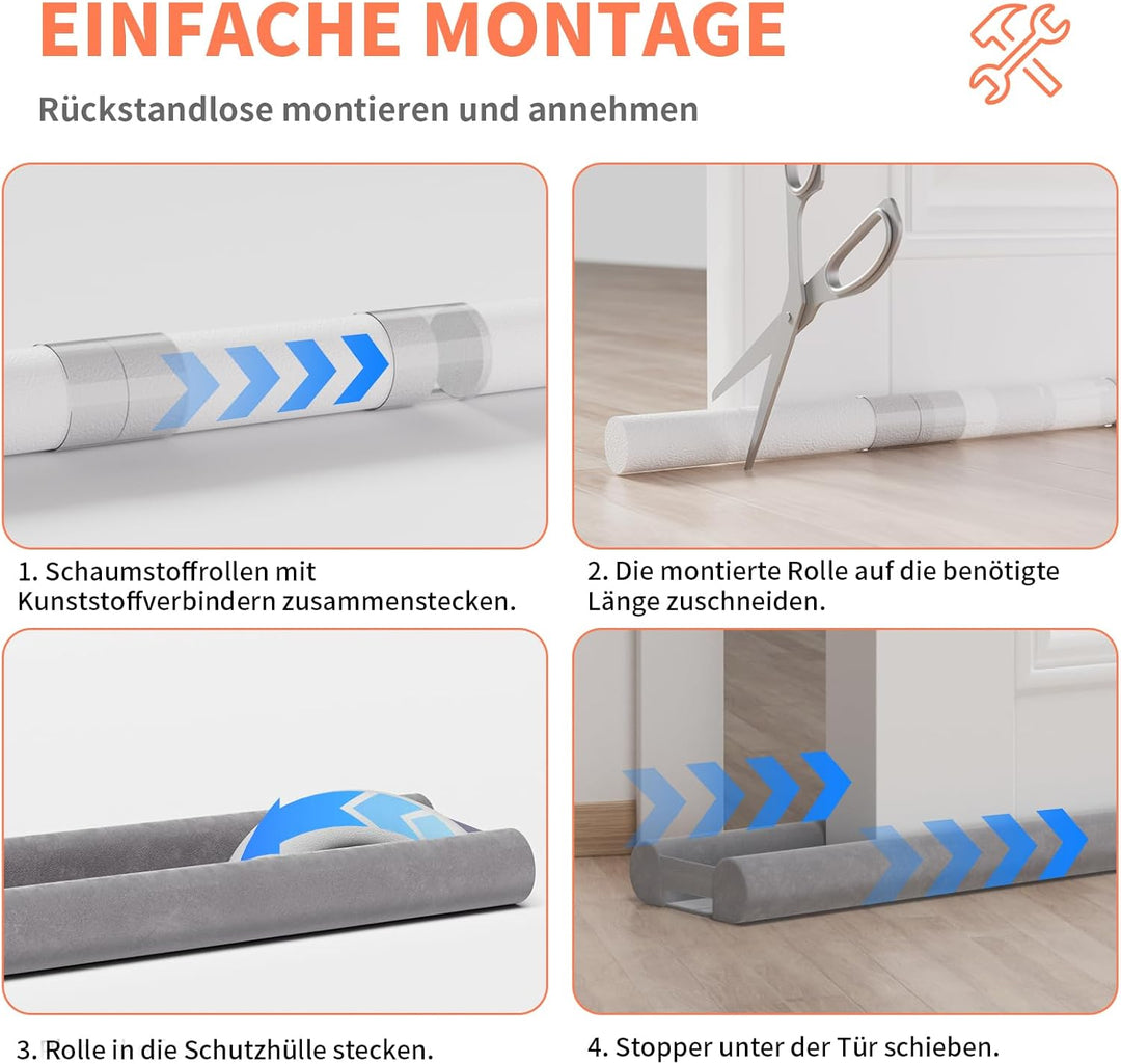 BKSAI Zugluftstopper für Türen Rückstandlos Türdichtung Haustür 60-110CM Windstopper Kälteschutz Sch