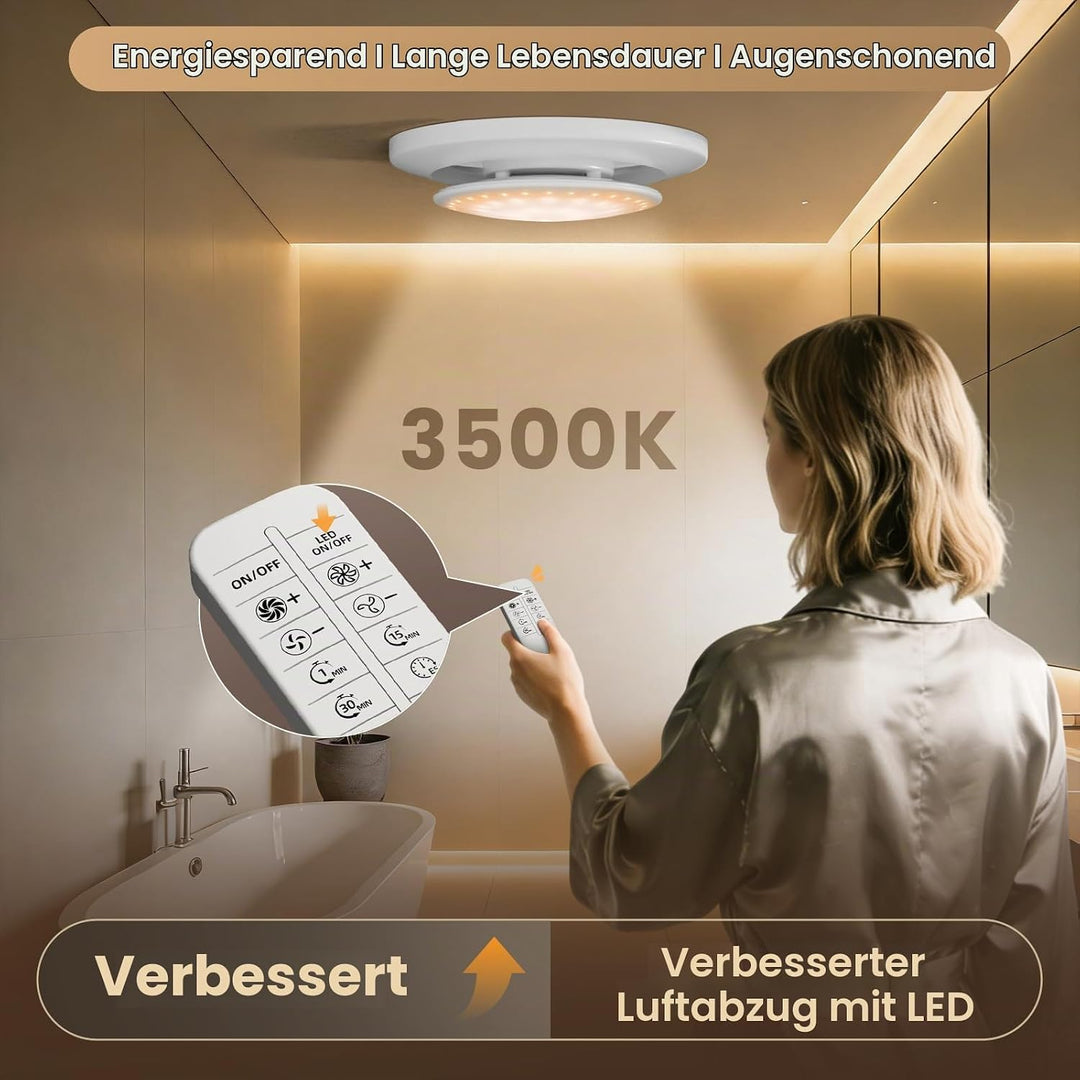 150mm Badlüfter mit Nachlauf &amp; LED Beleuchtung,2200U/min 350m³/h，2 Wege 6 Drehstufen mit Anzeigelamp