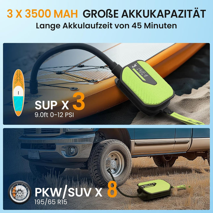 TowerTop Sup Pumpe Akku: 10500mAh Akku Pumpe für Auto/SUP, 50 PSI Stand Up Paddle Pumpe, 12V DC Zwei