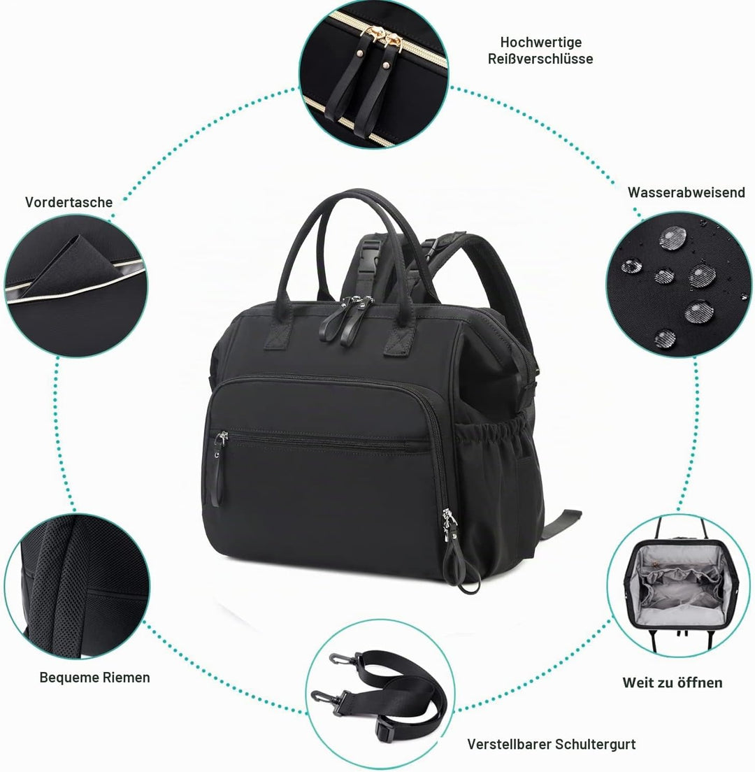 Wickeltasche mit grossem Fassungsvermögen, wasserabweisendes Nylon, 3-Wege-Reiserucksack und Schulte