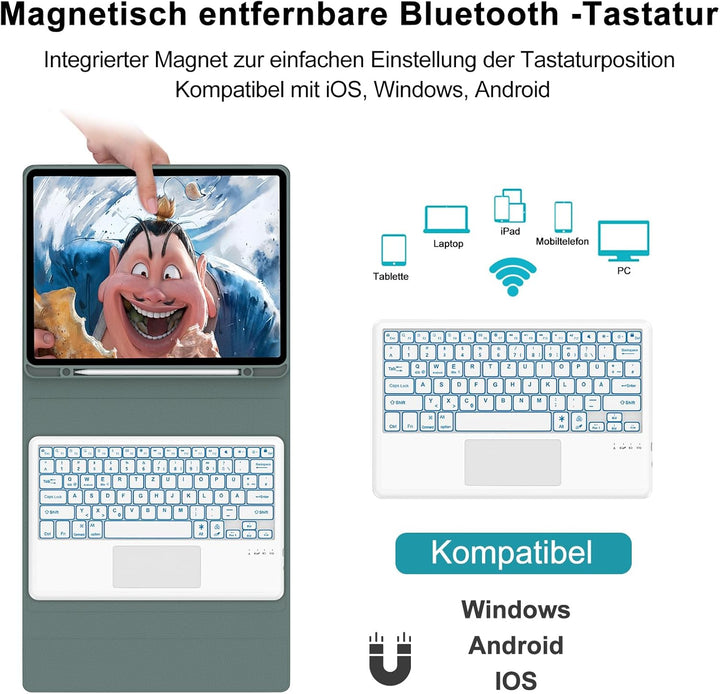 Hülle mit Tastatur für iPad Pro 12.9 (6/5/4/3 Gen), 7 Farben Beleuchtung, Multi Touch Trackpad, Deut