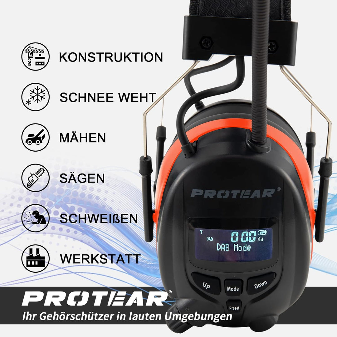 PROTEAR (Aktualisierte Versiont) Gehörschutz mit DAB + / FM-Radio und Bluetooth 5.2, kabellose Kopfh