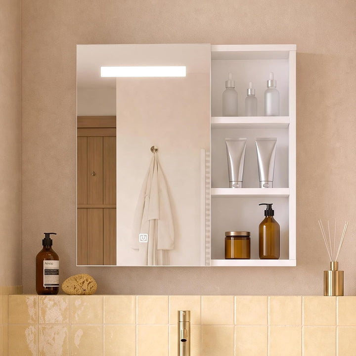 CLIPOP LED Spiegelschrank Badezimmer mit Beleuchtung und Aufbewahrungsregalen, Berührung Sensorschal
