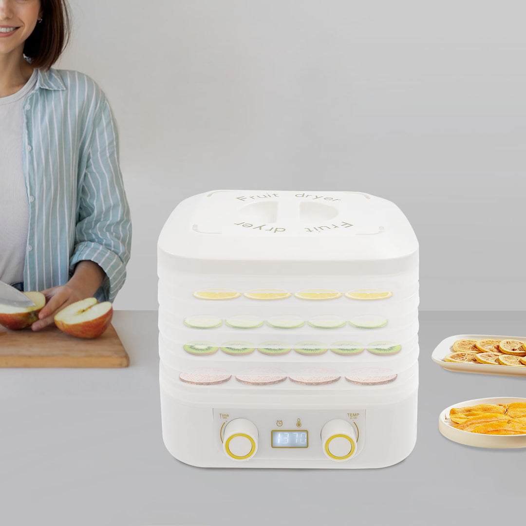 160 W Küchenminis Dörrautomat Dörrgerät mit 5 Tabletts & 5x Versiegelte Frischhaltebeutel,LED-Anzeig