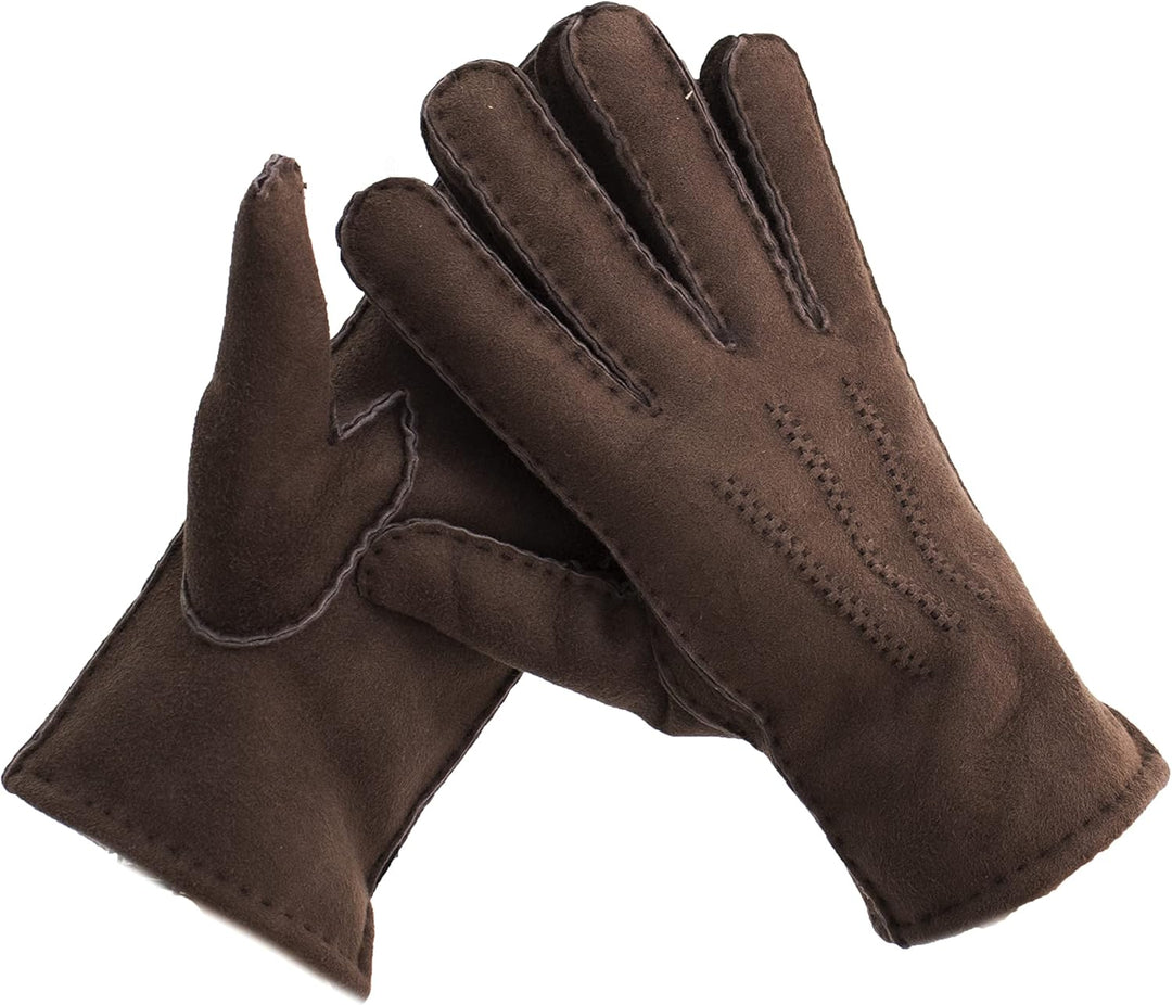 Reissner Lammfelle warme Merino Lammfell Handschuhe für Damen und Herren HDS-FINGER1 in beige, braun