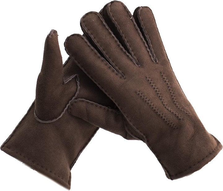 Reissner Lammfelle warme Merino Lammfell Handschuhe für Damen und Herren HDS-FINGER1 in beige, braun