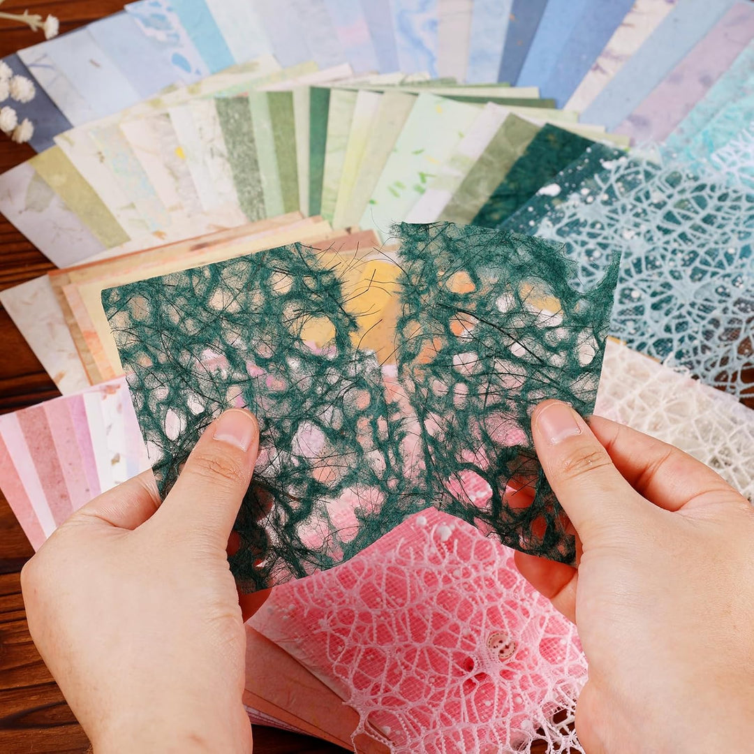 104stk Strukturiertes Scrapbook Papier, 14x10cm Bastel Collage Hintergrundpapier mit Knöpfen Gemisch