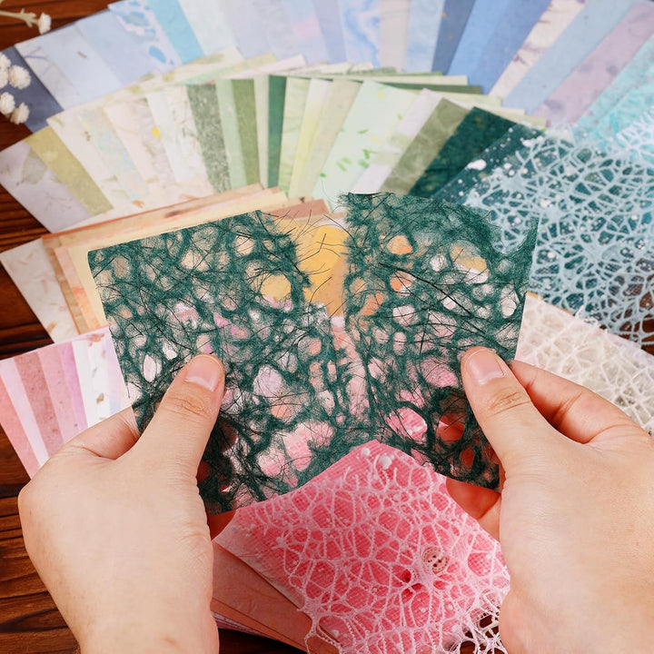104stk Strukturiertes Scrapbook Papier, 14x10cm Bastel Collage Hintergrundpapier mit Knöpfen Gemisch