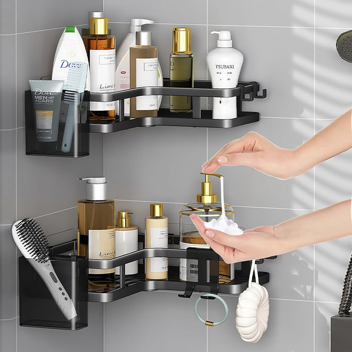 ZVZM Duschablage Ohne Bohren Schwarz Eckregal, 5 Stück Duschregal Schwarz Ecke, Badezimmer Organizer