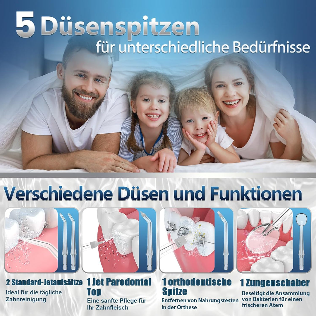 OasiSmile Munddusche Kabellos Elektrisch: Munddusche Testsieger 2026, 4 Modi DIY Druck & 5 Jet-Tipps