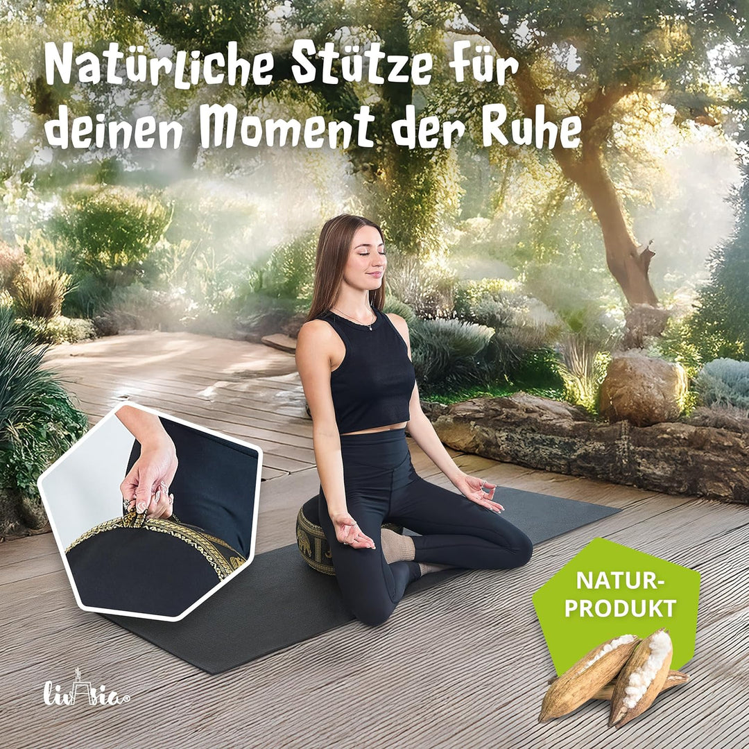 Livasia Meditationskissen Thaiseide, Yogakissen klein mit Kapok, Pouf, Bodenkissen Yoga Zen Meditati