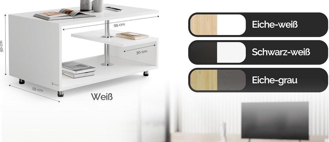 Casaria® Couchtisch Weiss Holz Stauraum Höhenverstellbar Ablage Kratzfest Modern Rechteckig Beistell