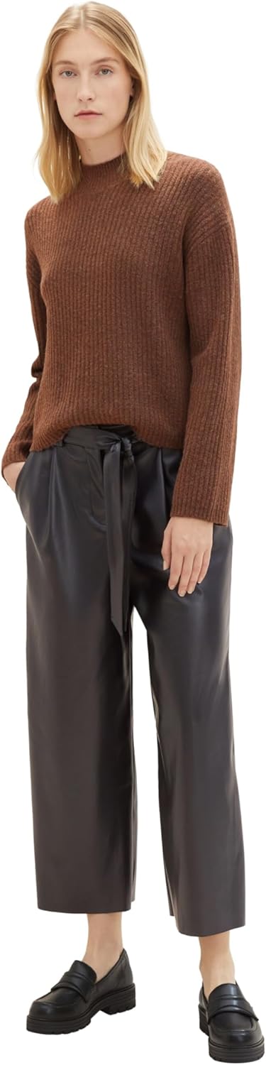TOM TAILOR Damen Fake-Leder Culotte Hose mit Gürtel 44W / 28L 14482 - Deep Black, 44W / 28L 14482 -