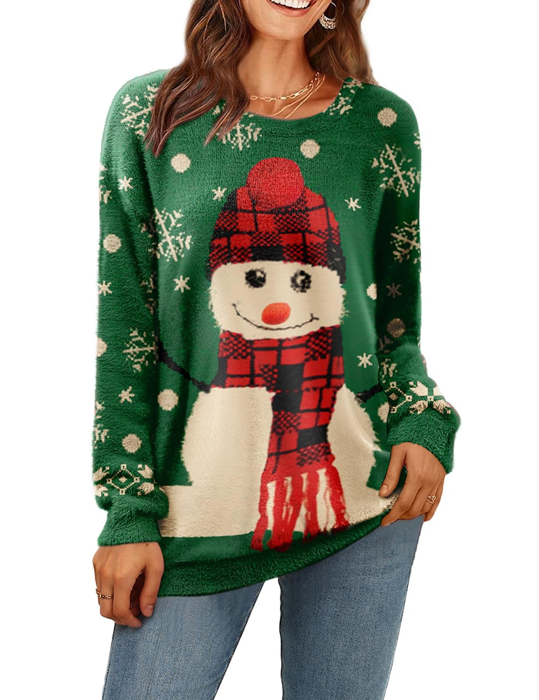 Janein Damen Pullover Oversize Lang Strickpullover Herbst Winter Rundhals Sweater mit Blumenmuster W