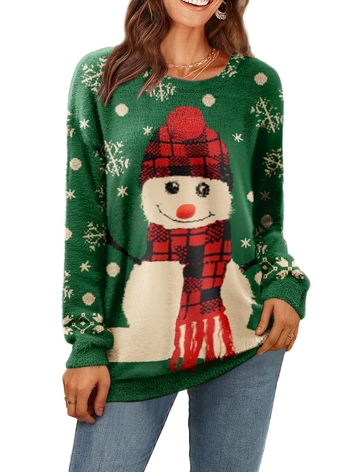 Janein Damen Pullover Oversize Lang Strickpullover Herbst Winter Rundhals Sweater mit Blumenmuster W