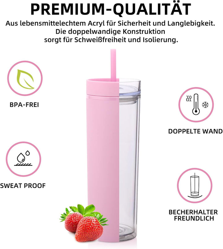Volhoply 600 ml Trinkbecher mit Deckel und Strohhalm Zehnerpack,20oz Doppelwandiger Wiederverwendbar