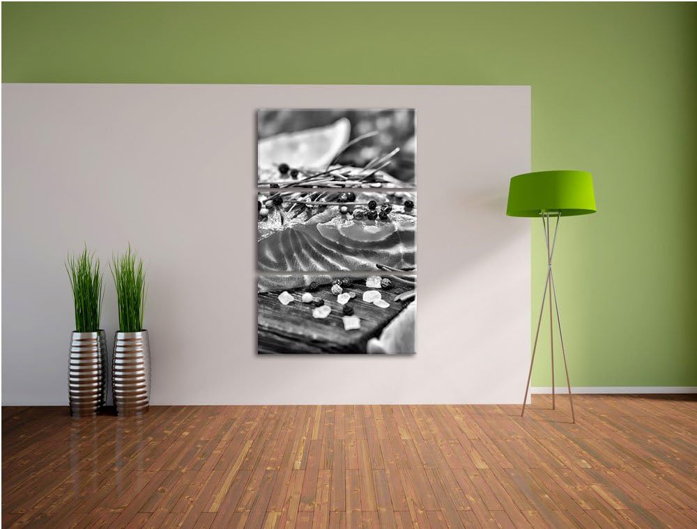 Pixxprint Monocrome, Fangfrisches Seelachsfilet 3-Teiler Leinwandbild 120x80 Bild auf Leinwand