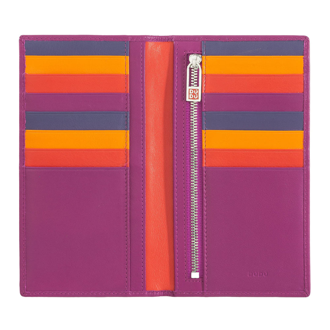 DUDU Brieftasche RFID-Schutz aus Leder bunt Gross mit 16 Karten-Fächern Fuchsia, Fuchsia