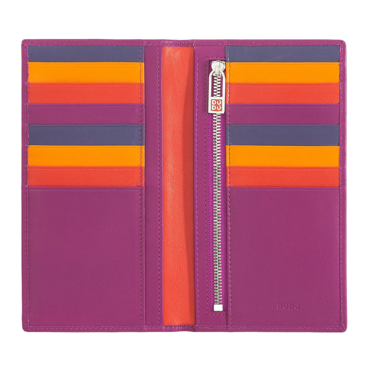 DUDU Brieftasche RFID-Schutz aus Leder bunt Gross mit 16 Karten-Fächern Fuchsia, Fuchsia