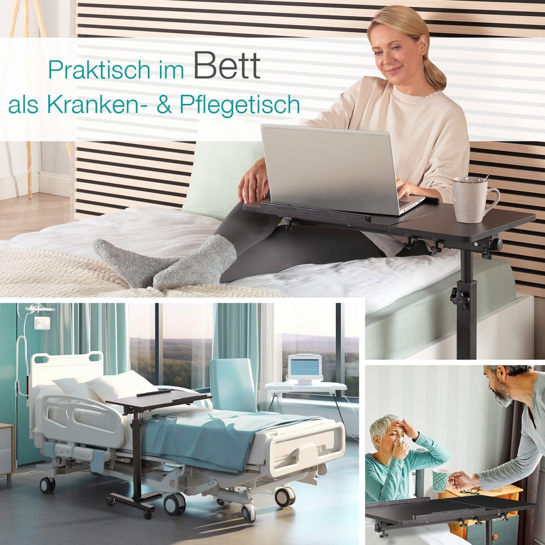 maxVitalis mobiler Betttisch auf Rollen, Beistelltisch höhenverstellbar/breitenverstellbar, Tischpla