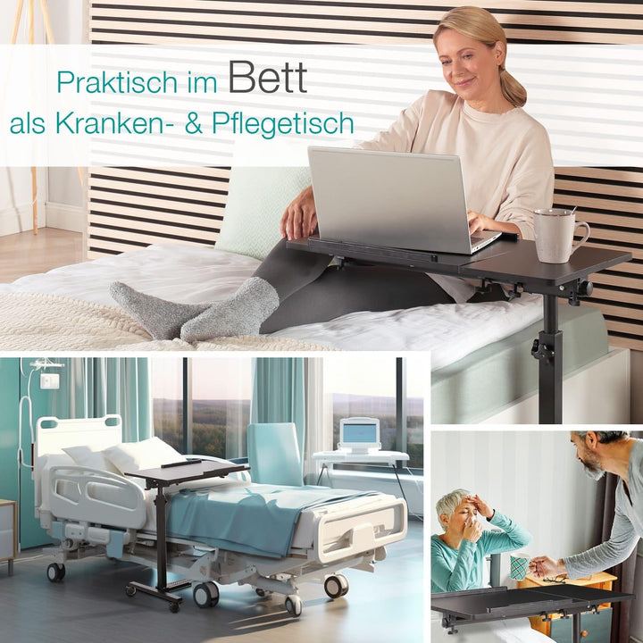 maxVitalis mobiler Betttisch auf Rollen, Beistelltisch höhenverstellbar/breitenverstellbar, Tischpla