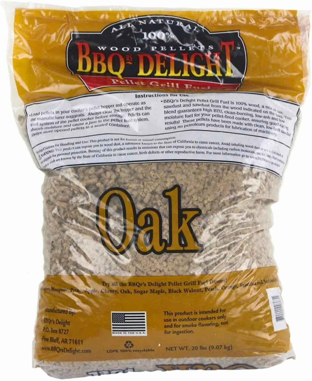 BBQR s Delight Räucherpellets aus Eichenholz, 9 kg Eiche 20 lbs. Bag, Eiche 20 lbs. Bag