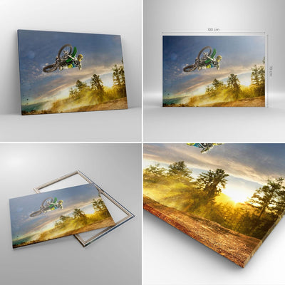 Bilder auf Leinwand 100x70cm Leinwandbild Motorrad Extrem Spass Wettbewerbe Gross Wanddeko Bild Schl